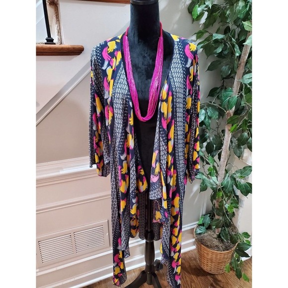 Multicolor Women's 100% Rayon Long Sleeve Casual Open Front Long Kimono Large - Picture 10 of 10